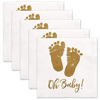 100 listov/pack Baby Sprcha Servítky - Oh, Baby, Imitácia Zlata Nohy Dizajn , Strana Dodanie , Jednorázový Riad Dekorácie