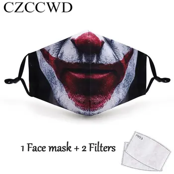 CZCCWD Pohode Klaun Tlač Maska pokračovať v Boji pleťové Masky Textílie Dospelých Ochranné PM2.5 Vírus Unisex Opakovane Maska Dôkaz Umývateľný