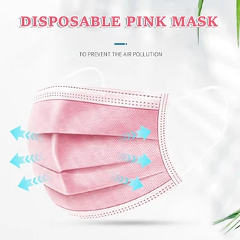 10/50/100 Ks Disposable Non-tkané 3-vrstvový Masku na Tvár Priedušná Maska S Elastické Earband Priedušná Dospelých Úst Maska Ružová