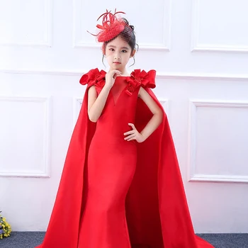 Deti výkonu nosia červené svadobné šaty pódium šaty víla chvost malá morská víla princezná kostým pre dieťa roztomilý elegantné večerné