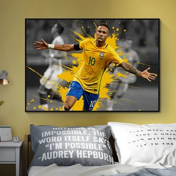 Neymar Futbal Star Soccer Player Plagáty a Vytlačí Plátno na Maľovanie na Stenu Umenie Obrázok pre Obývacia Izba Domáce Dekorácie Cuadros