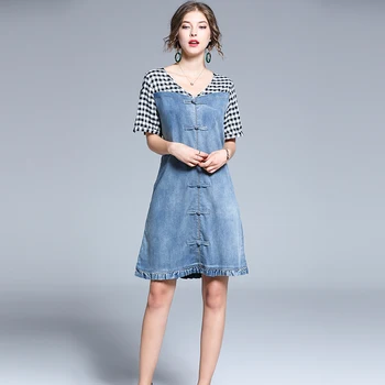 HAYBLST Značky Džínsové Šaty Žien 2020 Letné Krátke Rukávy Plus Veľkosť Oblečenie Vysokej Kvality v Európskom Štýle Koberčeky Patchwork Oblečenie