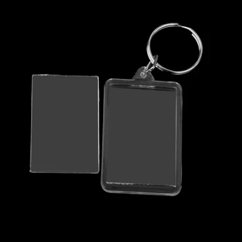 50X Unisex Akryl Obdĺžnik Krúžok Keychain Prázdny Vložte Fotografiu Rám