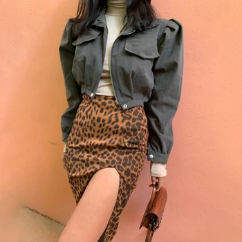 Lusofie dámske Sukne Štíhly Vysoký Pás Lem Split Package Hip Bežné Elegantné Leopard Koleno-Dĺžka Sukne Ženy Lete Streetwear