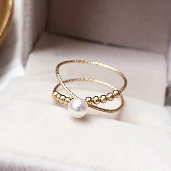 14K Zlata Plné Prírodných Pearl Krúžky Ručné Koleno Krúžok Mujer Boho Bague Femme Ručné Minimalizmus Šperky Prstene pre Ženy