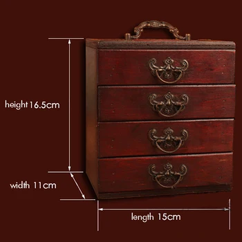 4 Vrstvy Starožitné Šperky Úložný Box s Rukoväťou Náhrdelník Krúžok Skladovanie Organizátor Drevený Kabinet Displej Prípade Vintage Darček