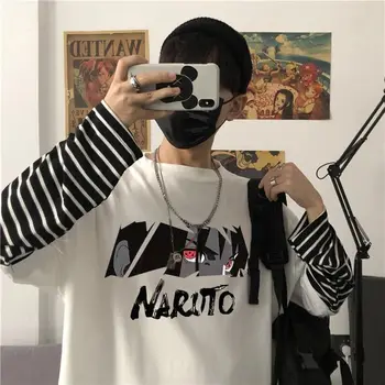 Japonsko Harajuku Naruto Mužov Vytlačené Mužské Tričko Top Tee Muž Hiphop Streetwear False Dva Kusy Dlhý Rukáv Tshirts Tees Topy