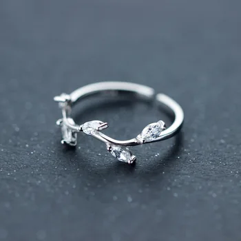 MloveAcc Reálne 925 Striebro Prstene pre Ženy Romantický List CZ Zirkón Zapojenie Snubné Prstene, Šperky