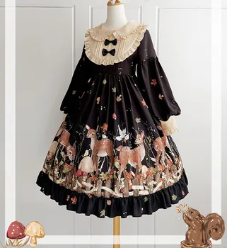 Lolita Šaty S Dlhým Rukávom Vianočné Vzor Skladaný Lolita Jeden Kus Oblečenia