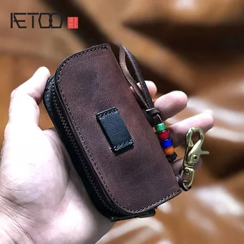 AETOO Ručne vyrábané kožené auto kľúč, taška, pánske kožené kovový zips kľúč, taška, nosiť-odolný proti pádu kľúč, taška