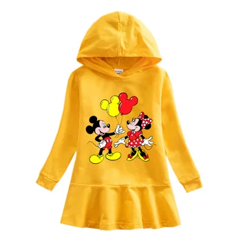 90-140 cm Výška Minnie Mickey Jeseň Dievčatá Kapucňou Sveter Šaty Ružová Žltá Biela Čierna Cartoon Vytlačené Baby Bavlna Roztomilý Šaty