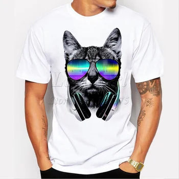 2019 móda krátkych hudby DJ cat vytlačené Funny t-shirt mužov topy