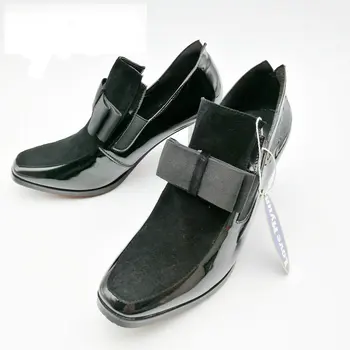 Nové Červené Spodnej jediným vysoké podpätky čerpadlá štvorcové prst originálne kožené topánky, ženy, dámy čierne Sexy chaussure femme176