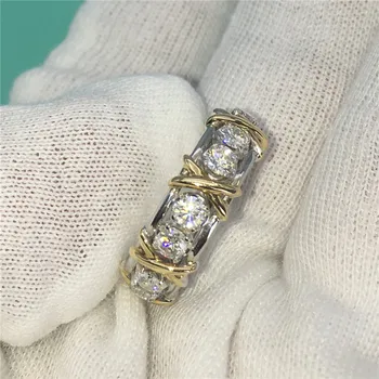 Milovníci Cez prsteň Biele, Žlté Zlato Vyplnené AAAAA Cubic Zirconia Zapojenie Svadobné Kapela Prstene pre ženy, Svadobné Prst Šperky