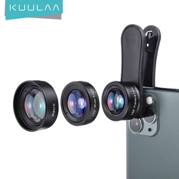 KUULAA 4K HD Mobilný Telefón, Fotoaparát, Objektív Stavebnice 3 v 1 širokouhlý Makro objektív rybie oko Šošovky Pre iPhone 11 Pro Max Huawei P20 Pro Samsung