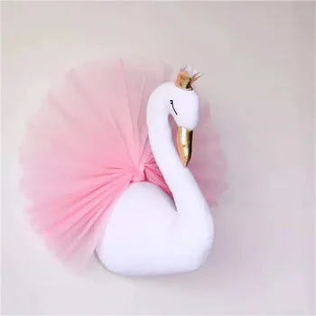 3D Koruny swan dekorácie na stenu-závesný vypchaté zvieratá hlavou Múr Hangin Dievča, Ružová Hus Swan Bábiky Deti Hračky
