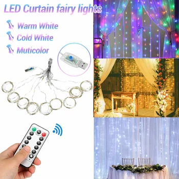 300 LED Víla Svetelné Girlandy USB, Diaľkové Ovládanie String Svetlá Domov Okno Opona a Výzdoba Na Svadbu party Dovolenku Osvetlenie