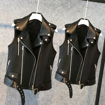 Lautaro Krátke čierne jar faux kožené ženy vesta na zips, Plus veľkosť bez rukávov biker jacket Kožené vesty gilet 5xl 6xl 7xl