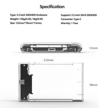 Nový príchod KingSpec 6Gbps SATA ssd krytu USB 3.0 7mm 5Gbps SSD Pevný Disk Externý Box 9,5 mm pre 2.5 palcový SATA SSD HDD