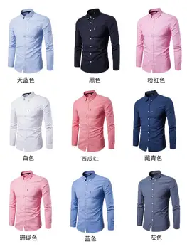Podnikanie mužov bežné tričko s dlhým rukávom klasické jednofarebné pánske spoločenské šaty, tričko, biela, modrá, čierna M-5XL