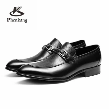 Muži pravej kože prízvukom topánky business šaty, spoločenské topánky vyhovovali mužov značky Bullock svadobné oxford topánky pre mužov 2020 čierna