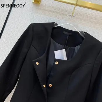 SPENNYMOOR Dizajnér Značky Jeseň Zimné Móda Office Lady Čierne Šaty Ženy, luxusné Zlaté Single-Breasted Šaty