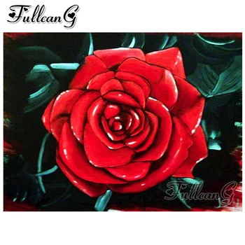 FULLCANG 5d diy mozaiky plná výšivka červené ruže kvet diamond maľovanie na námestí/kolo vŕtať drahokamu farby s diamantmi FC749