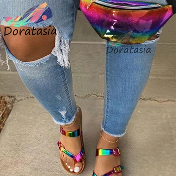 DORATASIA Dievča Drop Shipping Muticolor Sandále Otvorené Prst Flip Flop Rainbow Platformu Sandále Ženy Bežné Pláži Pracky Topánky Žena