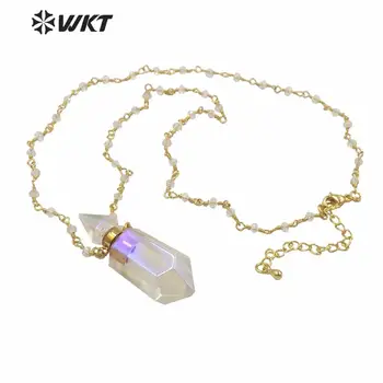 WT-N1233 Veľkoobchod ženy dvojité bod Aura kryštál kremeňa bod náhrdelník zlato elektrolyticky pokrývajú crystal ruženec korálky parfum fľašu