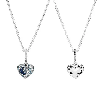 925 Sterling Silver 2020 Nové Zimné Blue Moon & Hviezdy Srdce Náhrdelník Pre Ženy Značky Originálny Náhrdelník Šperky Darček