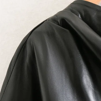 2020 jeseň ženy nového kola krku pulóver all-tmavý zrelé temperament pu kožené Austrálsky nika kožené hornej