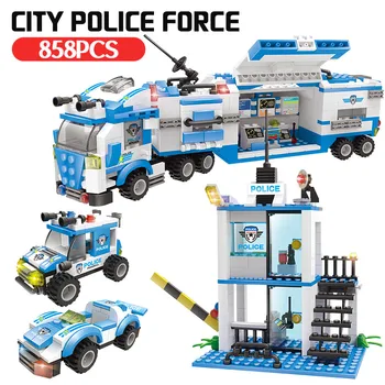 Polícia Série Mobilné veliteľské Centrum Stavebný kameň Kompatibilný City Policajnej Stanice Truck Hračka pre Deti, Chlapci