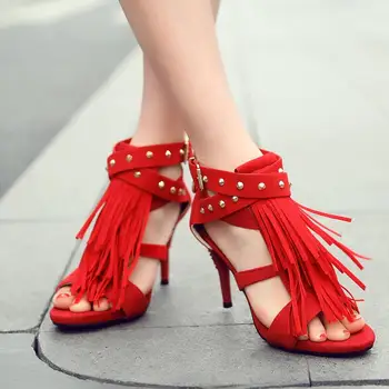 KARINLUNA 2018 Black Red Sexy dámske topánky Strapec Modré, Fialové Dámske Vysoké Podpätky žena sandále Nity Plus Veľká Veľkosť 32-43