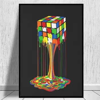 Rainbow rozpustené rubiks cube Abstraktné plátno výtlačky Diela Wall Art Obrázok Tlače Maliarske Plátno Pre Domáce Obývacia Izba Dekor
