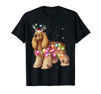 Vianočné Osvetlenie Cocker T-Shirt-Black Spaniel Psa T-Tričko-pánske