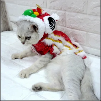 Červená Žltá Flitrami Pet Nový Rok Čínskej Kostým Tanec Draka Lion Oblečenie pre psy, Zábavné Oblečenie pre psy, Šteniatka Pes, Lev, Tanečné Oblečenie