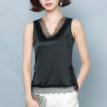 Plus Veľkosť Biele Dámske Topy 2020 Módy V Krku Hodváb Blacksummer Blúzka Ženy Kórejský Šaty Bez Rukávov Office Sexy Blúzky