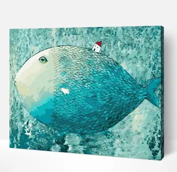 Olej Maľovanie Podľa Čísel Veľké Ryby Ručne Vyrobené Farba Vysokej Kvality Plátno Krásne Prekvapenie Darček Domáce Dekorácie 40x50cm