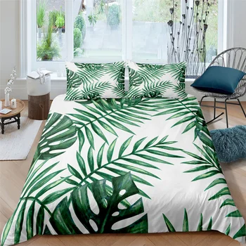 3D Palmové Listy posteľná bielizeň Nastaviť Perinu Jednoduché posteľná bielizeň Kvetinové Sady Leaf Nastaviť jednoduché Dvojité Queen Size Kráľ Obliečky