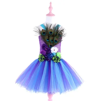 Peacock Pierko Dievčatá tutu Šaty Elegantné Princezná Prom Šaty, plesové Šaty, kvet Deti narodeninovej Party Šaty Dievčatá foto oblečenie