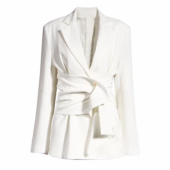 GALCAUR Obväz Kabát Pre Ženy s Drážkou Ruched Elegantný Dlhý Rukáv Bežné Minimalizmus Coats Žena 2020 Nový Módny Štýl Oblečenie