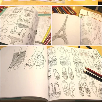 96 Strana DIY Paríž Tajné Dospelých Graffiti Sfarbenie Notebooky Módne Budovy Cestovné Stres Odľahčovacia Farba Učenie Notebooky Hračky