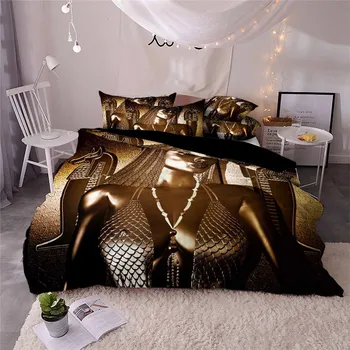 HELENGILI 3D posteľná bielizeň Nastaviť Starovekého Egypta Tlač Perinu Nastaviť Bedcloth s obliečka na Vankúš Posteľ Nastaviť bytového Textilu #AJ-010
