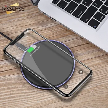 KISSCASE Qi Bezdrôtová Nabíjačka pre iPhone X XS XR 8 Zrkadlo 10W Rýchle Nabíjanie pre Samsung S8 S9 S10 Xiao LED stolná Nabíjacka Pad