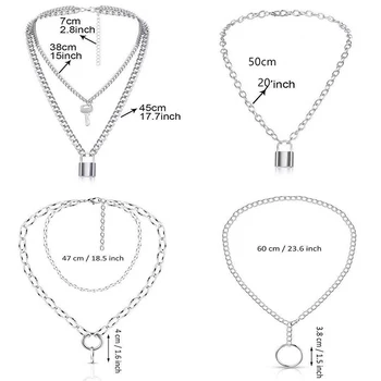 Reťaz náhrdelník 2-vrstvový lock prívesok náhrdelníky nastaviť nehrdzavejúcej ocele, šperky taška je vhodná pre nohavice punk hrať