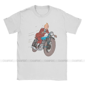 Motocykel The Adventures Of Tintin T-Shirt Mužov Bavlna Tričko Herge Komické Zasnežené Treska Pes Short Sleeve Tee Tričko 6XL Top