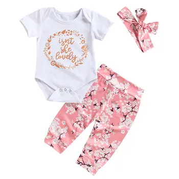 3ks/set Novorodenca Dievča Romper Topy Jumpsuit Nohavice hlavový most Oblečenie, Oblečenie 0-24 Mesiacov