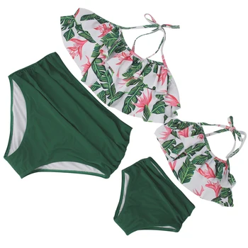 Matka Dcéra Dvoch Kus Bikini Set Polka Dot Ženy Plavky Detské Dievčenské Plavky Lotus Leaf Pláž Nosiť Rodiny Zodpovedajúce Oblečenie