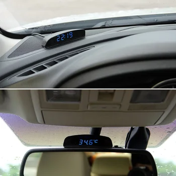3 V 1 Auto Hodiny Teplomer Voltmeter Displej Auto Ozdoba Interiéru Automobilov Digitálne LED Hodinky Napätie Monitor Dekorácie