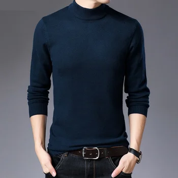 Mužskú Polovicu-vysoký golier zimné dlhý rukáv sveter pánske jednofarebné pulóver bežné slim Pletené svetre 897